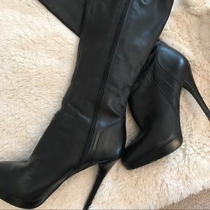 Women's tall black leather boots